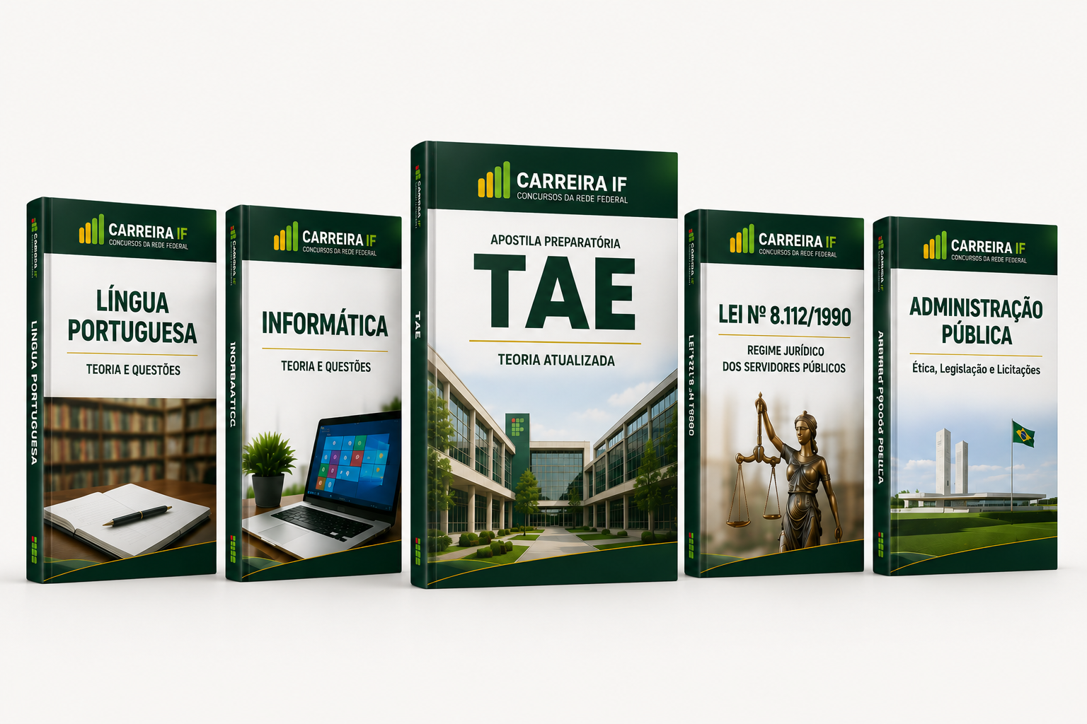 Materiais incluídos: TAE, Língua Portuguesa, Informática, Raciocínio Lógico, Lei nº 8.112/1990, Administração Pública