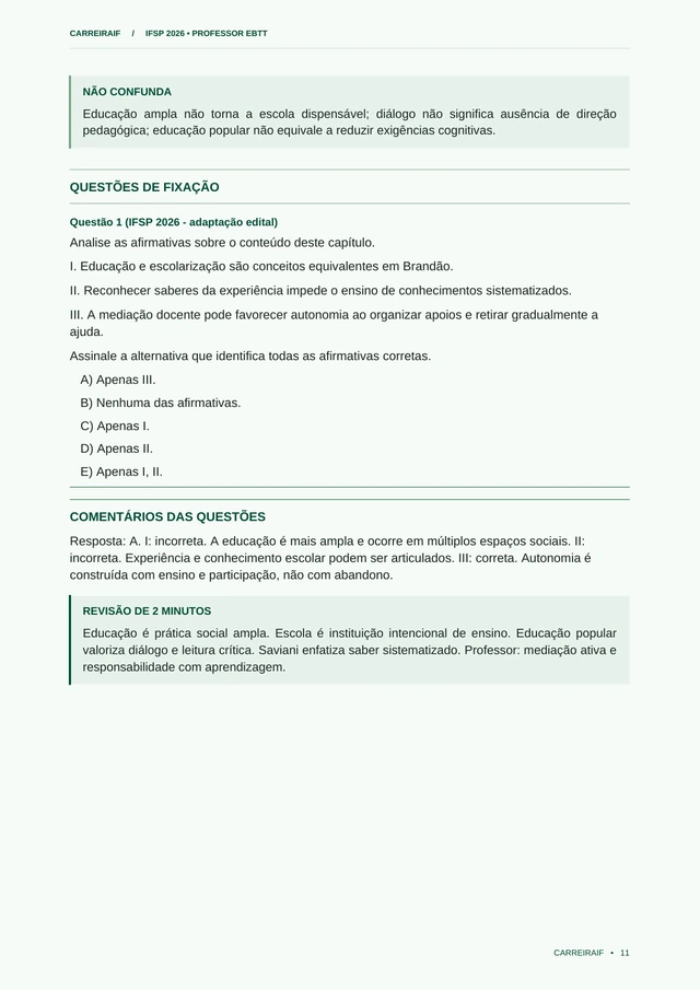 Página 11 do PDF IFSP 2026 — Questões, comentários e revisão