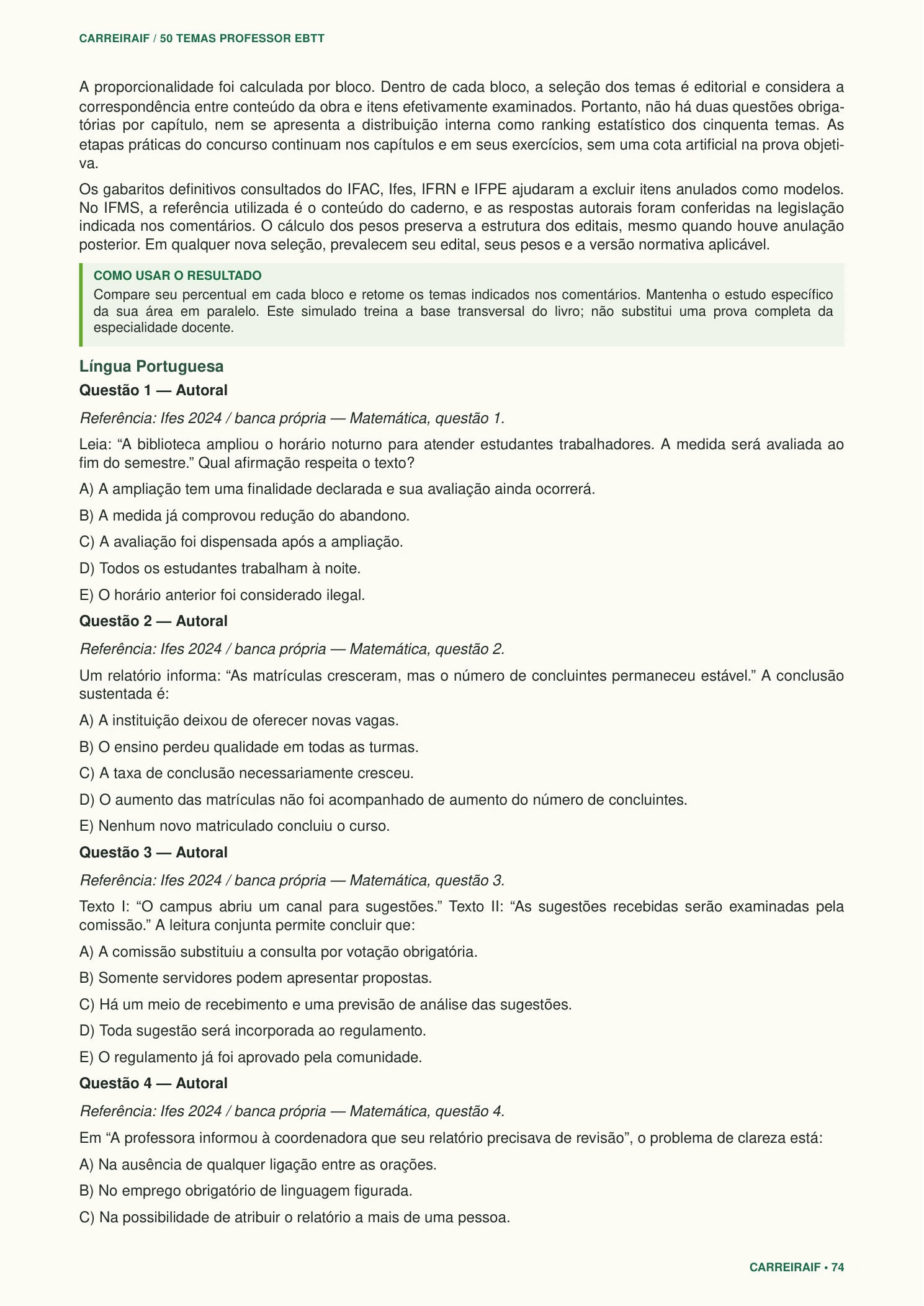 Página 74 da obra: Simulado com 100 questões